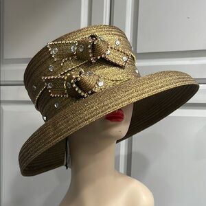 Elegant Gold Women's Hat with Embellishments